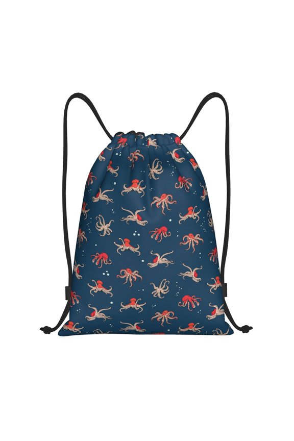 Octopus Sea Life Print Drawstring Backpack Bag,Waterproof Draw String Back Sack, Gym Drawstring Bags Swim Bag For Unisex