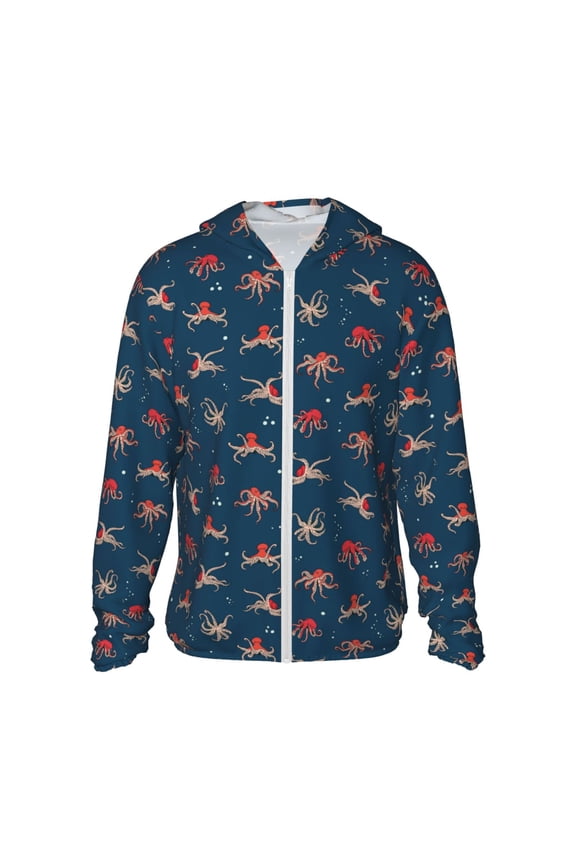 Octopus Sea Life Print Women Men Sun Protection UPF 50+ Jackets Zip Up Long Sleeve Hoodie Hiking Lightweight with Pockets