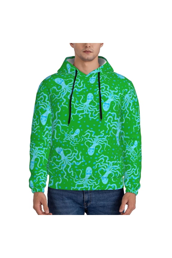 Octopus1 Print Mens Casual Hooded Collar Drawstring Hoodies Pullover Sweatshirts Casual Long Sleeve Shirts-3X-Large