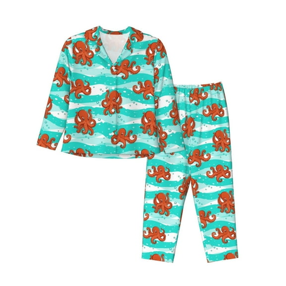 Kdxio Octopuses Women's Pajama Sets Long Sleeve Button Down Sleepwear Nightwear Soft Pjs Lounge Sets-Large