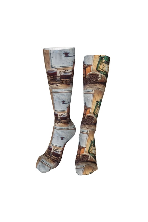 Oil Lamp Coffee Beans Funny Silky Novelty Funky Long Knee High Socks Soft 3D Print Cosplay Crazy Stockings for Men Women