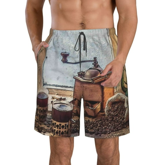 Kdxio Oil Lamp Coffee Beans Pattern Mens Casual Shorts - Drawstring Summer Beach Sports Shorts for Men