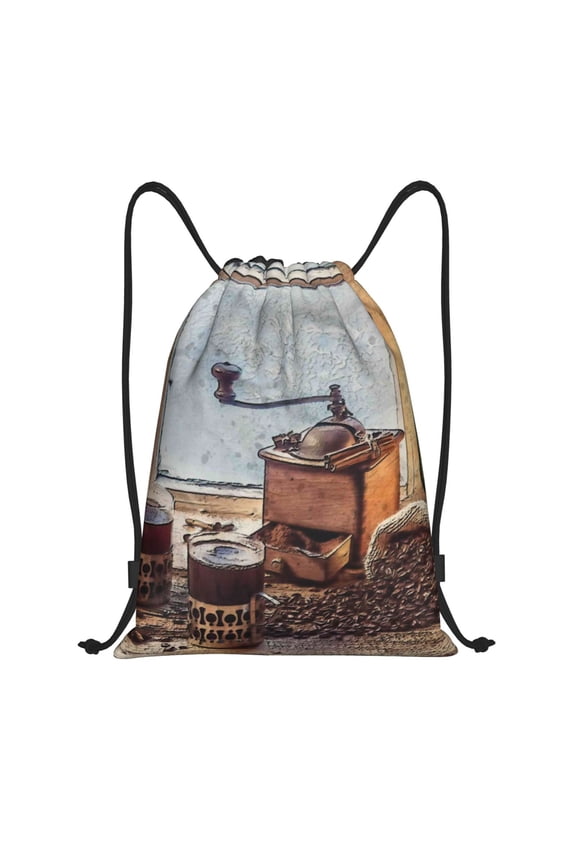 Oil Lamp Coffee Beans Print Drawstring Backpack Bag,Waterproof Draw String Back Sack, Gym Drawstring Bags Swim Bag For Unisex