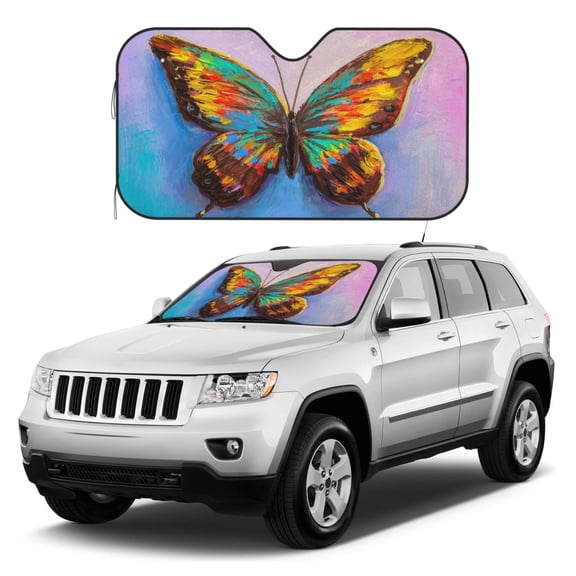 Kdxio Oil Painting Beautiful Butterfly Print Windshield Sun Shade, Foldable Sun Blocker for Car,Truck,SUV Automotive Interior Sun Protection,Reflective Shade for Front Windshield(Medium)