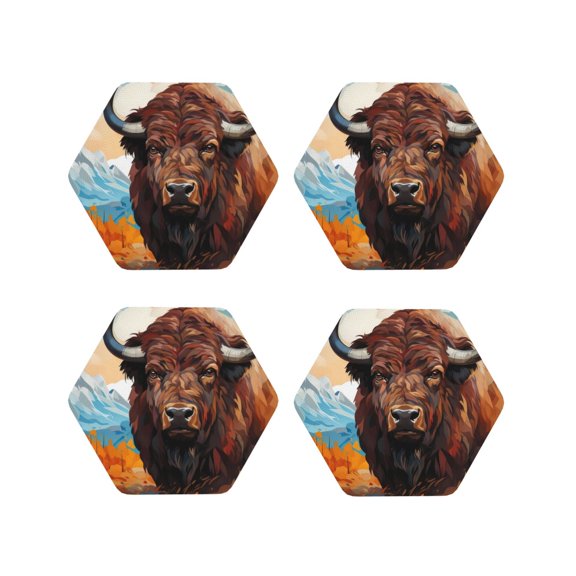 Kdxio Oil Painting Style Iceberg Yak Funny Coasters,4 Pcs Leather Coasters,Housewarming Gifts,Protect Furniture from Water Marks Scratch and Damage
