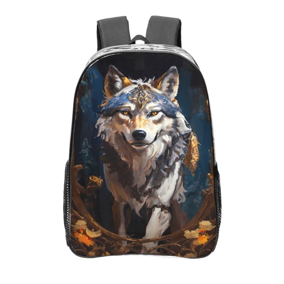 Kdxio Oil Painting Tribal Wolf Clear Backpack, Transparent Bookbag for School for Women Men, Capacity Clear Bag for College, Travel