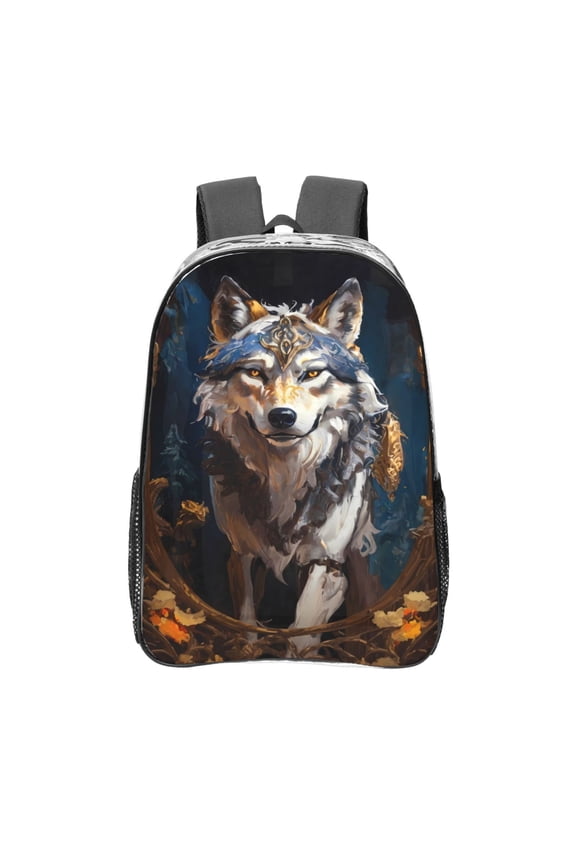Oil Painting Tribal Wolf Clear Backpack, Transparent Bookbag for School for Women Men, Capacity Clear Bag for College, Travel