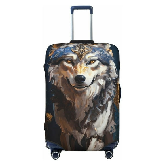 Kdxio Oil Painting Tribal Wolf Pattern Luggage Cover for Travel,Elastic and Durable,Fits 18-32 Inch,Anti-Scratch Suitcase Protector-No luggage included