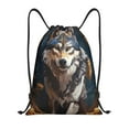 thumbnail image 1 of Kdxio Oil Painting Tribal Wolf Print Drawstring Backpack Bag,Waterproof Draw String Back Sack, Gym Drawstring Bags Swim Bag For Unisex, 1 of 5