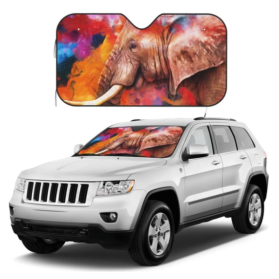 Kdxio Oil Paintings of Elephants Print Windshield Sun Shade, Foldable Sun Blocker for Car,Truck,SUV Automotive Interior Sun Protection,Reflective Shade for Front Windshield(Small)