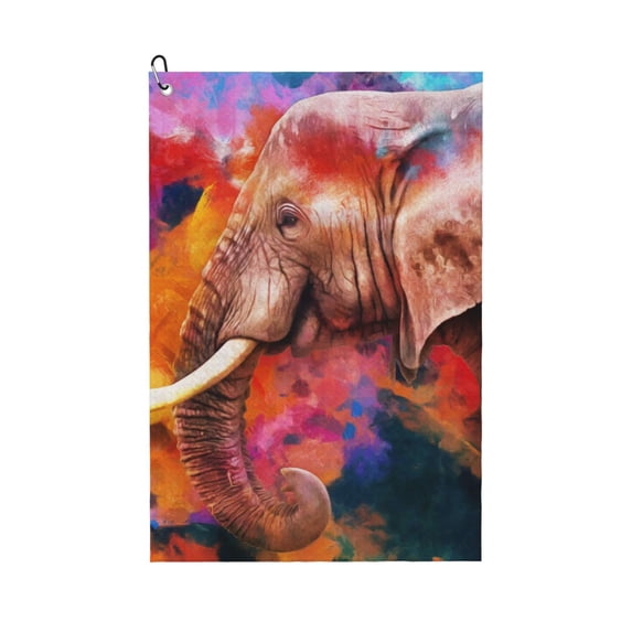 Kdxio Oil Paintings of Elephants Pattern Golf Towel (24" X 16") with Carabiner Clip - The Convenient Golf Cleaning Towel