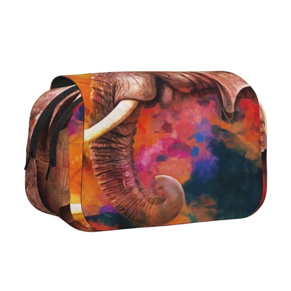 Kdxio Oil Paintings of Elephants for Double Compartment Pen Case Oxford Organizer with Zipper Pockets for Students Artists