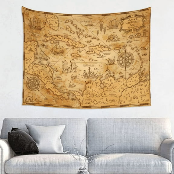Kdxio Old Vintage Map Of Sea Wall Hanging Tapestries Banner For Bedroom College Dorm Home Living Room Party Decor 29X37 In