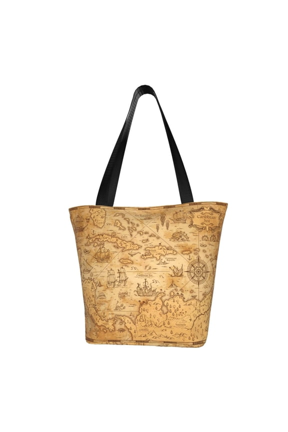 Old Vintage Map Of Sea Women Reusable Grocery Bags Foldable Ripstop,Reusable Shopping Bags for Shopping,Gym,Gift