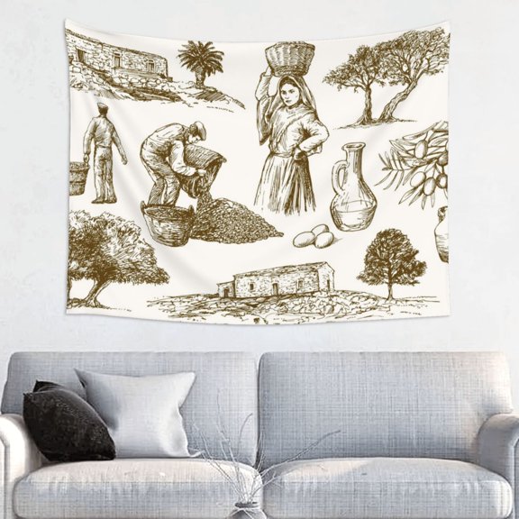 Kdxio Olive Picking Wall Hanging Tapestries Banner For Bedroom College Dorm Home Living Room Party Decor 29X37 In