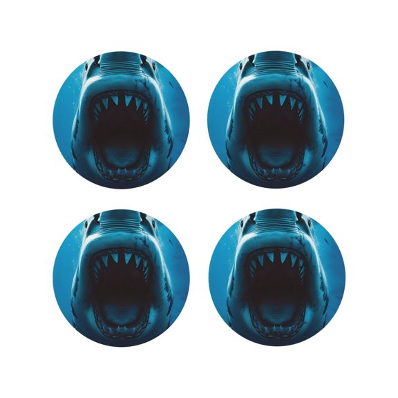 Kdxio Open-Mouthed Shark Funny Coasters,4 Pcs Leather Coasters,Housewarming Gifts,Protect Furniture from Water Marks Scratch and Damage