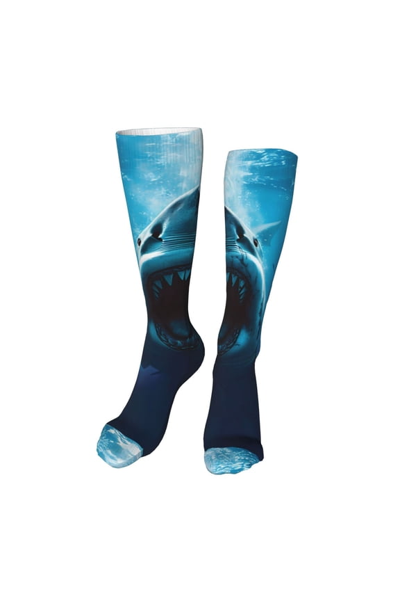 Open-Mouthed Shark Funny Silky Novelty Funky Long Knee High Socks Soft 3D Print Cosplay Crazy Stockings for Men Women