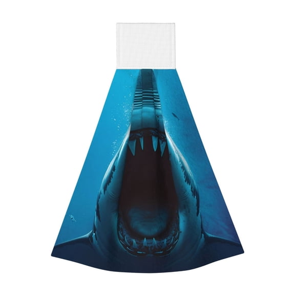 Kdxio Open-Mouthed Shark Hand Towel with Loop Hanging Towel Absorbent Tie Towels for Kitchen Tea Bar Bathroom Decor