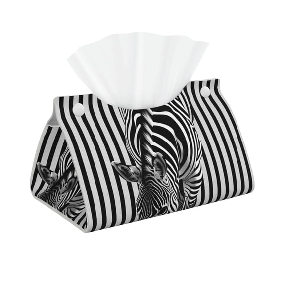 Kdxio Optical Zebra Illusion Print Tissue Box Cover,Modern PU Leather Rectangular Tissue Box Holder for Bathroom Living Room Bedroom Office Desk Car Home