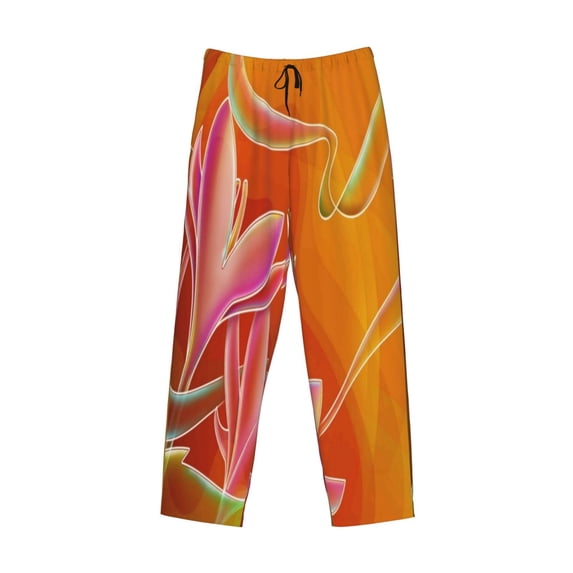 Kdxio Orange Flower Psychedelic Print Men's Sleep Pajama Pant Lounge Pants with Pockets
