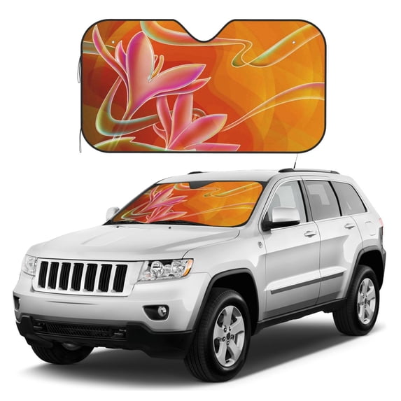 Kdxio Orange Flower Psychedelic Print Windshield Sun Shade, Foldable Sun Blocker for Car,Truck,SUV Automotive Interior Sun Protection,Reflective Shade for Front Windshield(Medium)