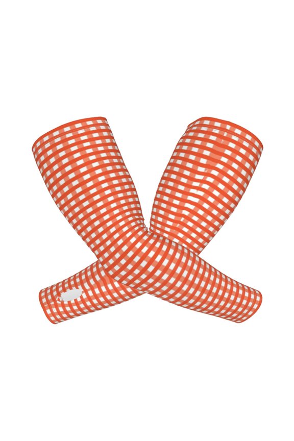 Orange Gingham Print UV Sun Protection Arm Sleeves - Tattoo Cover Up - Basketball Arm Sleeve UPF 50 Cooling for Men Women