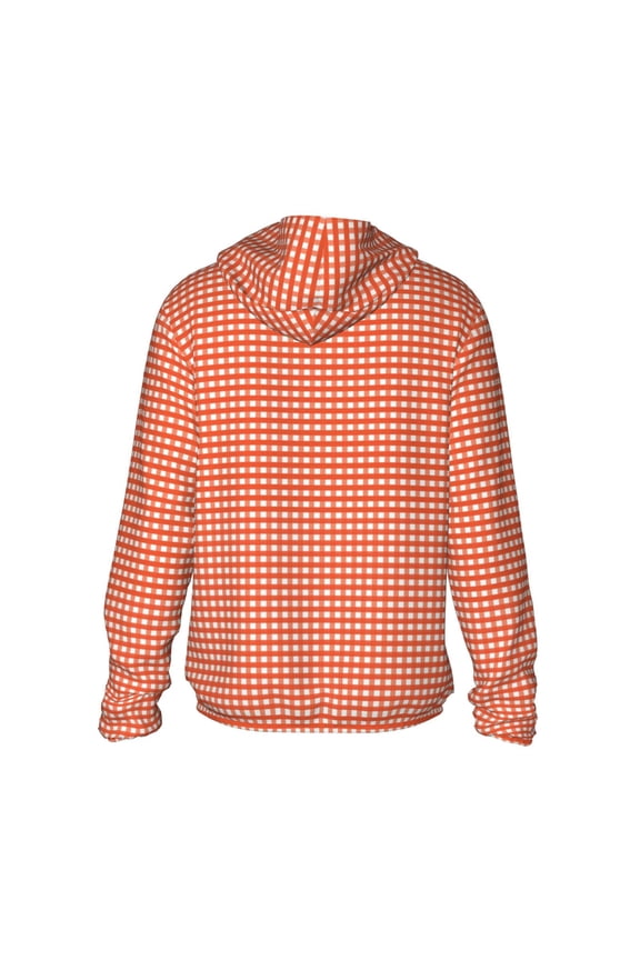 Orange Gingham Print Women Men Sun Protection UPF 50+ Jackets Zip Up Long Sleeve Hoodie Hiking Lightweight with Pockets