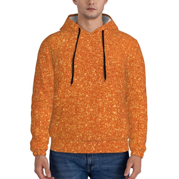 Kdxio Orange Glitter Print Mens Casual Hooded Collar Drawstring Hoodies Pullover Sweatshirts Casual Long Sleeve Shirts-