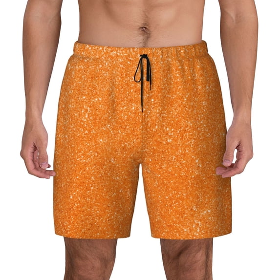 Kdxio Orange Glitter2 Print Men'S Swim Trunks With Compression Liner 7 Inch Inseam Quick Dry Swim Shorts