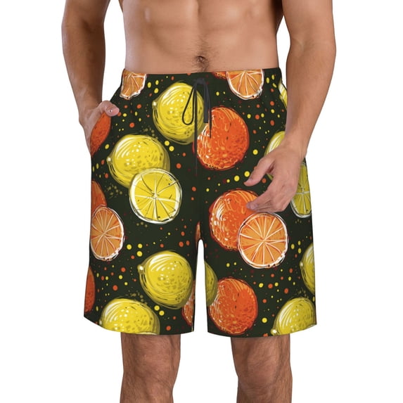 Kdxio Orange Lemon Pattern Mens Casual Shorts - Drawstring Summer Beach Sports Shorts for Men