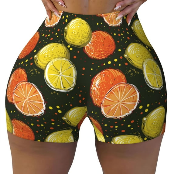 Kdxio Orange Lemon Print Workout Shorts for Women Seamless Soft Smooth Gym Yoga Scrunch Active Shorts