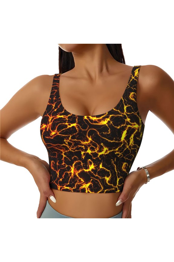 Orange Lightning Print Workout Crop Tank Top for Women Racerback Yoga Tank Tops Athletic Sports Shirts Exercise Undershirts