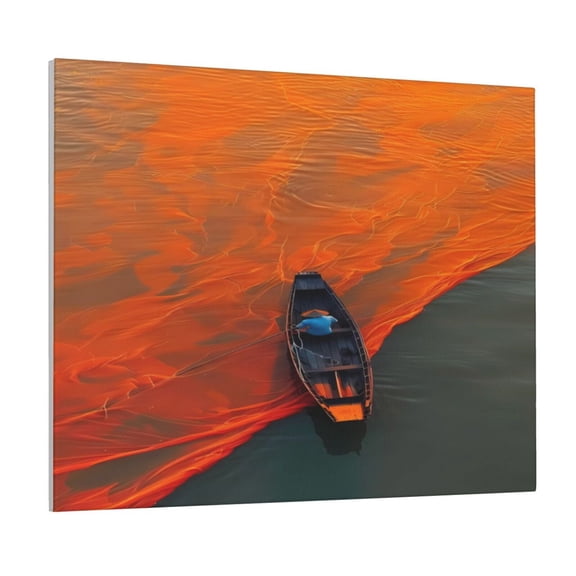 Kdxio Orange Net Fishing Boat Pattern Canvas Wall Art for Living Room Wall Decor for Bedroom Bathroom Modern Framed Canvas Art Prints Ready to Hang,Horizontal