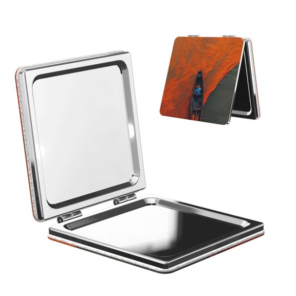 Kdxio Orange Net Fishing Boat Pocket Mirror, 1X/2X Travel Makeup Mirror 2-Sided Folding Small Mirror Portable Double-Sided Magnifying Cosmetic Mirror for Gift-Square