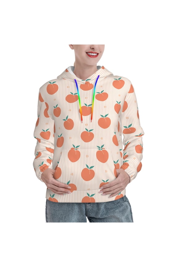 Orange Peach Print Womens Oversized Hoodies Sweatshirts Hooded Pullover Tops Sweaters Casual-Medium