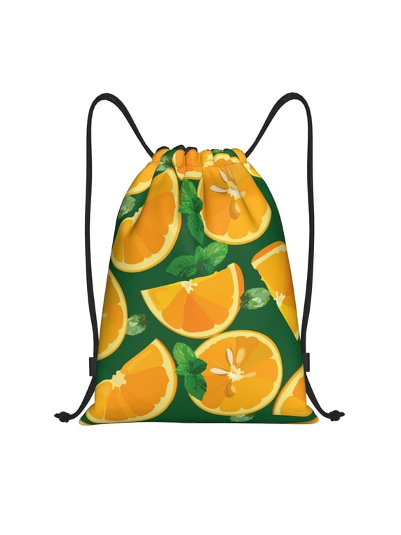 Orange Print Drawstring Backpack Bag,Waterproof Draw String Back Sack, Gym Drawstring Bags Swim Bag For Unisex