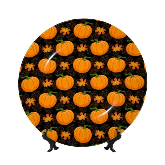 Kdxio Orange Pumpkin And Autumn Maple Bone China Decorative Plate Ceramic Decorative Plate for Home Office Wall Stand Decorative Plates for Home Bedroom-7in