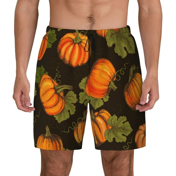Kdxio Orange Pumpkin Autumn Maple Print Men'S Swim Trunks With Compression Liner 7 Inch Inseam Quick Dry Swim Shorts