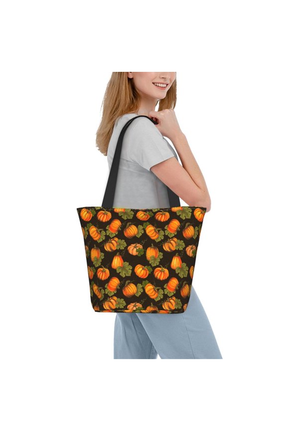Orange Pumpkin Women Reusable Grocery Bags Foldable Ripstop,Reusable Shopping Bags for Shopping,Gym,Gift