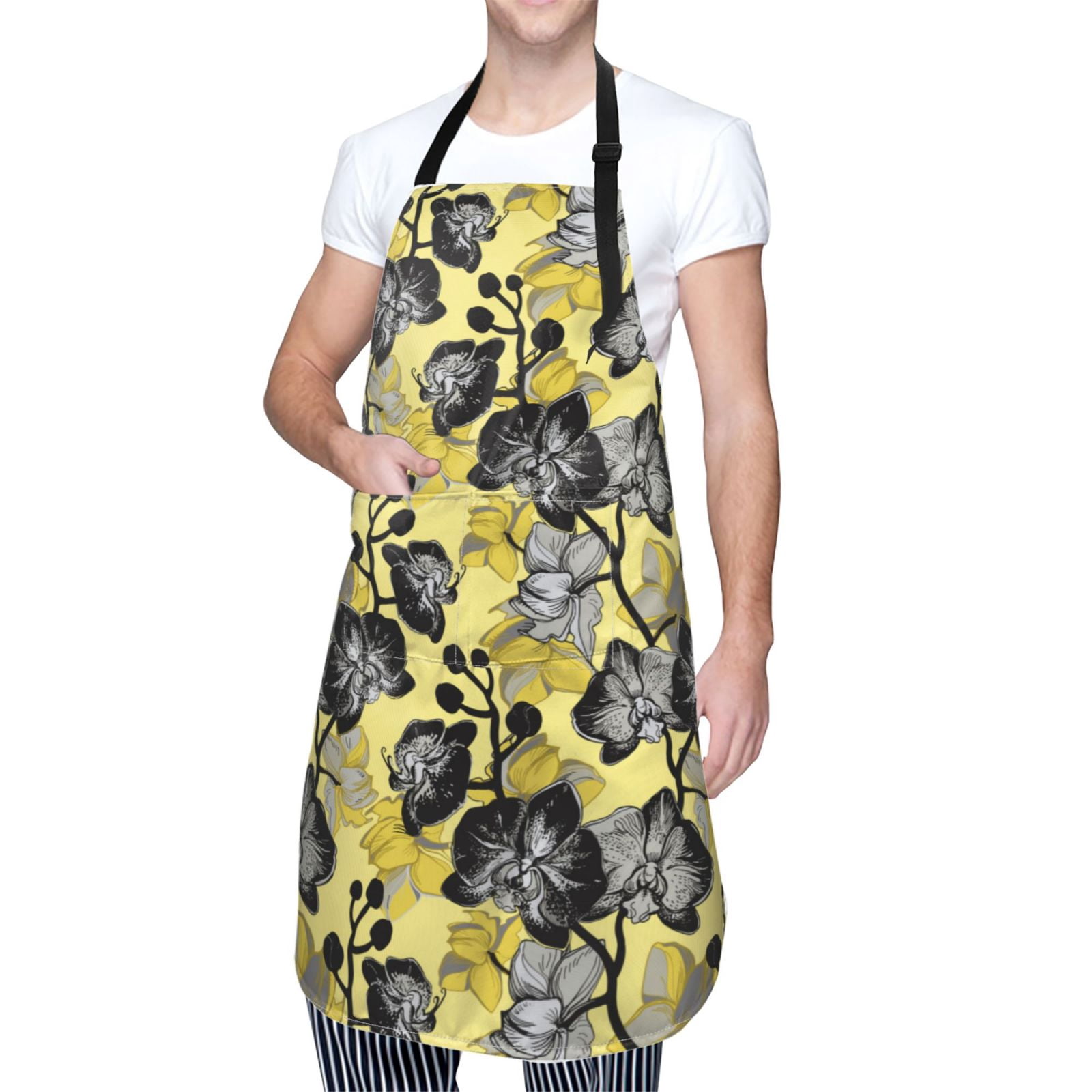 Kdxio Orchids Flowers Apron with Pockets Adjustable Kitchen Aprons for Men Women Waterproof Aprons for Cooking,Drawing,Crafting, Baking Household Cleaning