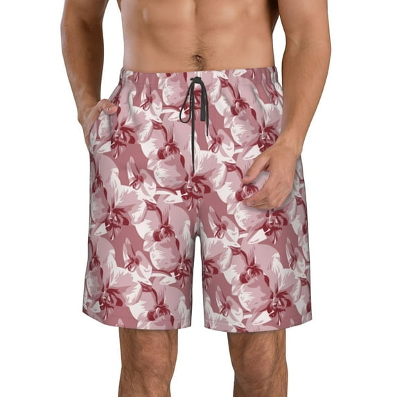Kdxio Orchids Flowers Pattern Mens Casual Shorts - Drawstring Summer Beach Sports Shorts for Men