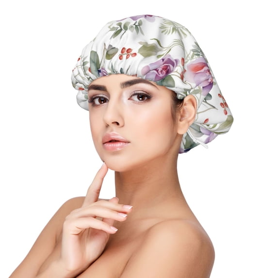 Kdxio Orchids Flowers Pattern Satin Bonnet Silk Bonnet Hair Bonnet for Sleeping Hair Bonnets for Women Curly Natural Hair