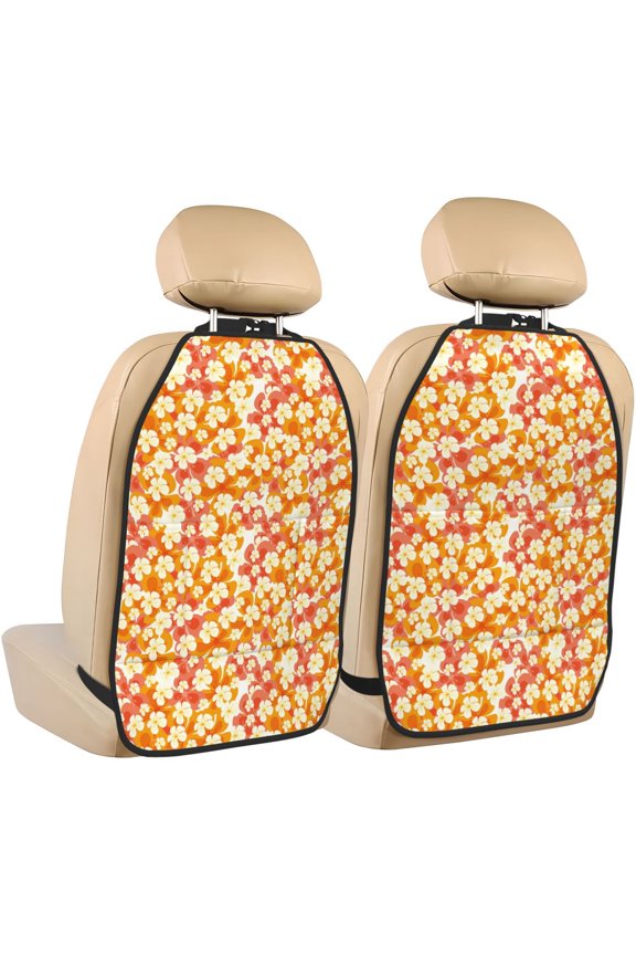 Orchids Flowers Print 2 Pack Car Kick Mat Seat Cover Back Protector Mat with Pockets for Organizer Backseat Protector and Storage Anti Kick Pad for Vehicles