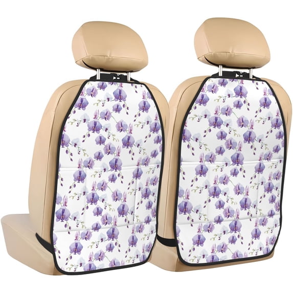Kdxio Orchids Flowers Print 2 Pack Car Kick Mat Seat Cover Back Protector Mat with Pockets for Organizer Backseat Protector and Storage Anti Kick Pad for Vehicles