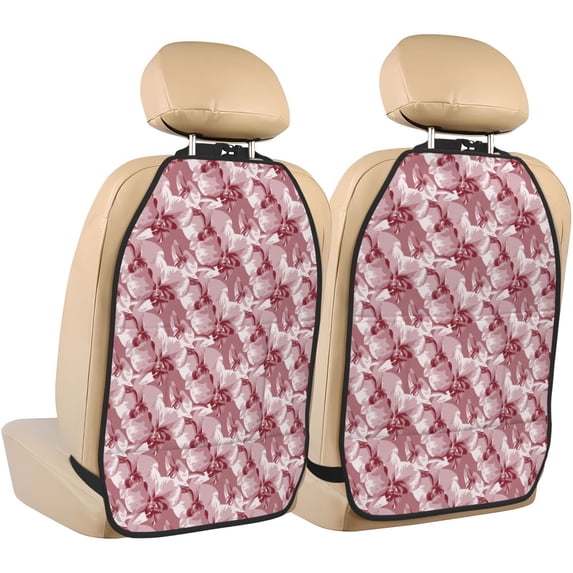 Kdxio Orchids Flowers Print 2 Pack Car Kick Mat Seat Cover Back Protector Mat with Pockets for Organizer Backseat Protector and Storage Anti Kick Pad for Vehicles