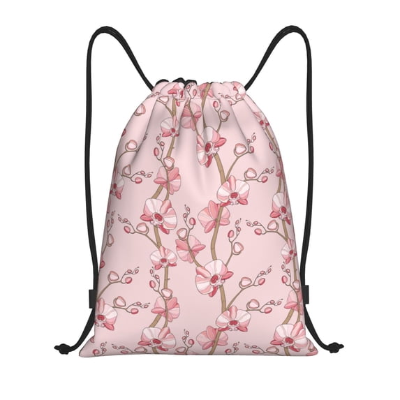 Kdxio Orchids Flowers Print Drawstring Backpack Bag,Waterproof Draw String Back Sack, Gym Drawstring Bags Swim Bag For Unisex