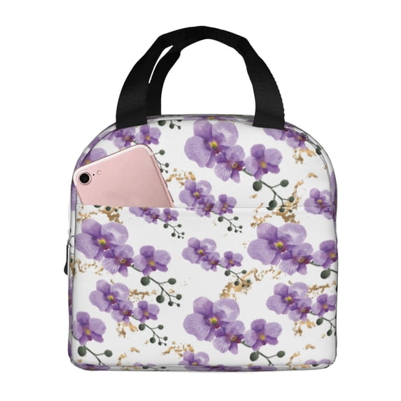 Kdxio Orchids Flowers Print Insulated Lunch Bag,Reusable Tote Lunch Box for Women Men,Leakproof Cooler Lunch Bags for Work Office Travel Picnic