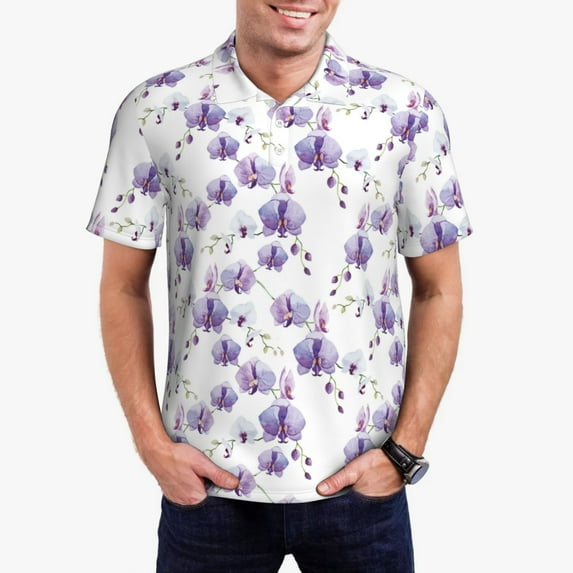 Kdxio Orchids Flowers Print Men's Short Sleeve Polo Shirt,Midweight Men's Shirt
