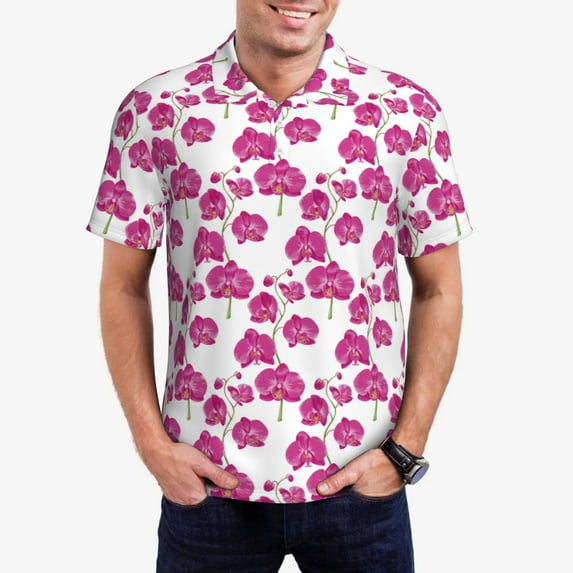 Kdxio Orchids Flowers Print Men's Short Sleeve Polo Shirt,Midweight Men's Shirt