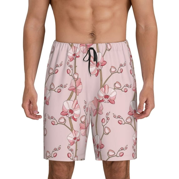 Kdxio Orchids Flowers Print Mens Sleep Shorts Bottoms Soft Comfy Pajama Wear Pants with Drawstring Pockets